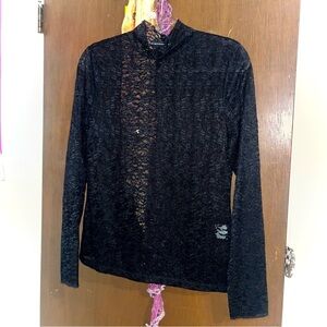 New York & Company Black Lace Long Sleeve Top